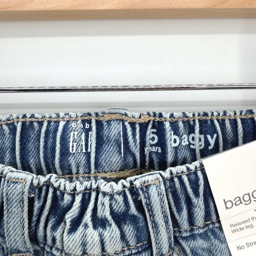 Gap Baggy Jeans Kids 5 Light Wash Paint Splatter Wide Leg Denim Streetwear New
